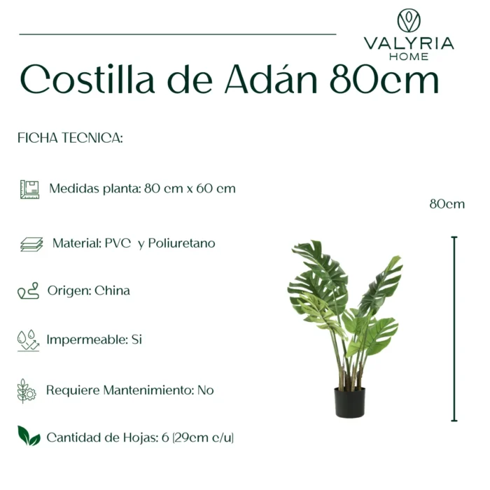 Monstera Artificial, Costilla de Adan Artificial, Planta Artificial