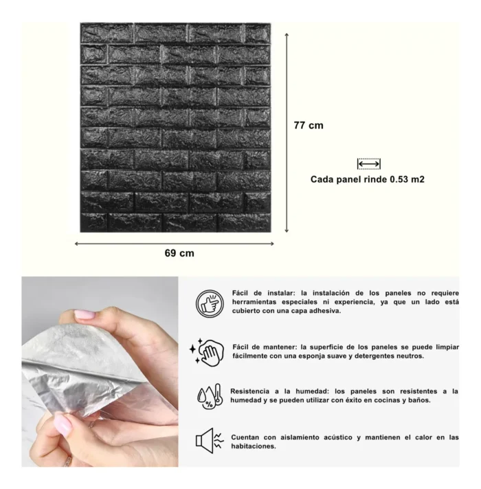 Placa Autoadhesiva Negra, Panel 3D para Pared
