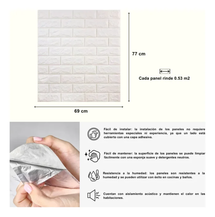 Placa Autoadhesiva Blanca, Panel 3D para Pared