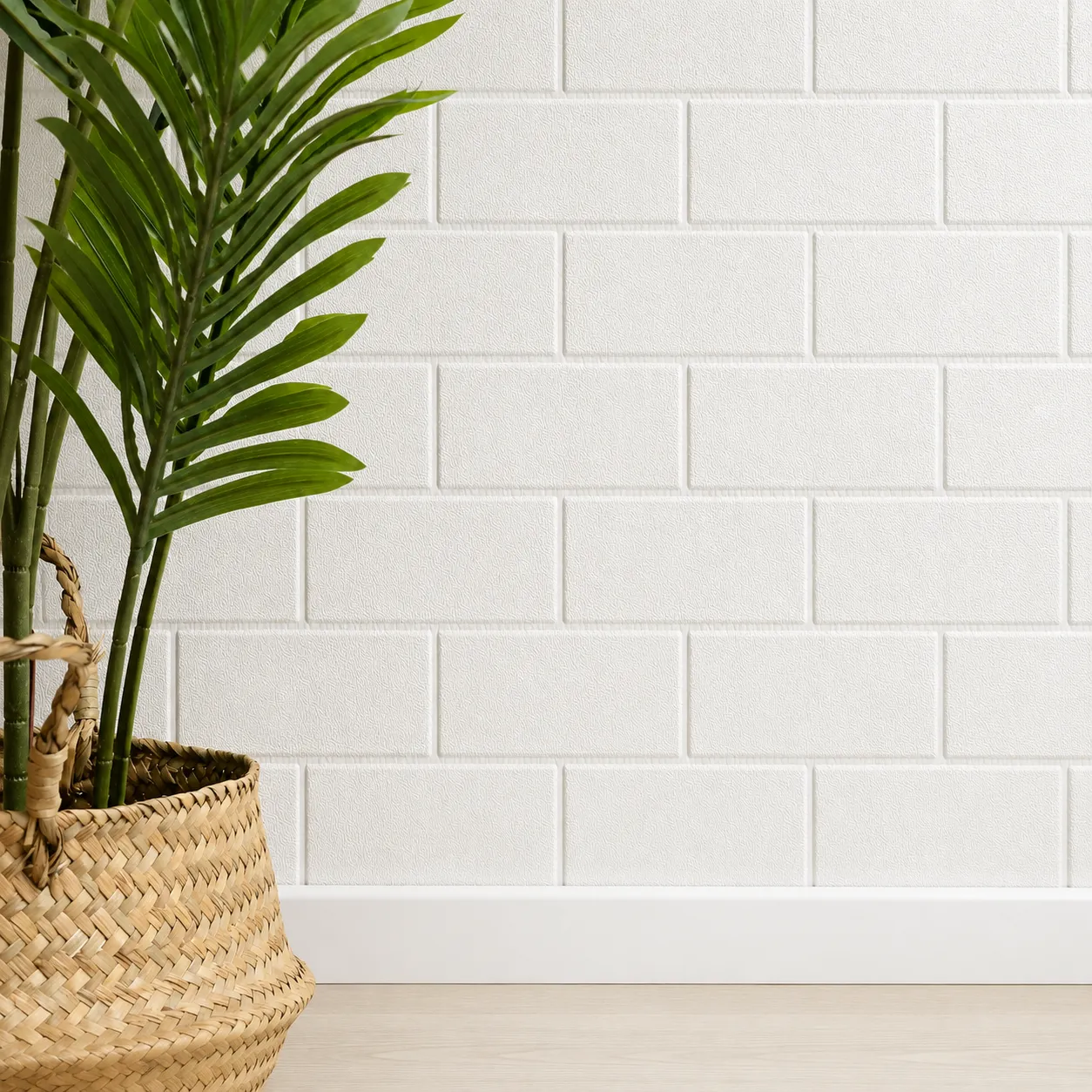 Placa Autoadhesiva Ladrillo Blanco Liso, Paneles Autoadhesivos para Pared