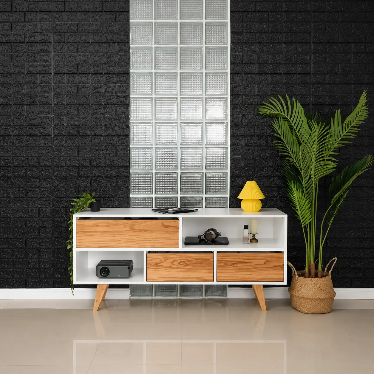 Placa Autoadhesiva Negra, Panel 3D para Pared